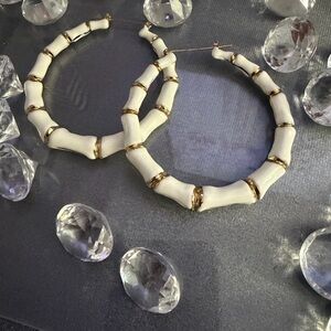 Elegant White and Gold Hoop Earrings